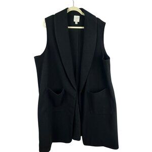 Joie Long Line Cardigan Vest Women Plus 2X Black Pockets Cozy Overpiece Layer